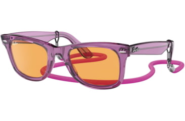 Image of Ray-Ban Original Wayfarer RB2140F Sunglasses, Transparent Violet, Orange Lenses, 52, RB2140F-661313-52