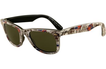Image of Ray-Ban Original Wayfarer Sunglasses RB2140 1115-5022 - Top Texture on London Frame, Green Lenses