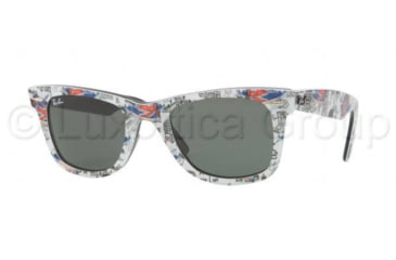Image of Ray-Ban Original Wayfarer Sunglasses RB2140 1115-5022 - Top Texture on London Frame, Green Lenses