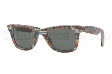 Image of Ray-Ban Original Wayfarer Sunglasses RB2140 1121-5022 - Top Texture Music on Black Frame, Green Lenses