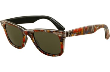Image of Ray-Ban Original Wayfarer Sunglasses RB2140 1121-5022 - Top Texture Music on Black Frame, Green Lenses