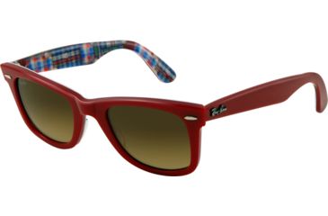 Image of Ray-Ban Original Wayfarer Sunglasses RB2140 113385-5022 - Top Red on Plaid Texture Frame, Gradient Brown Lenses