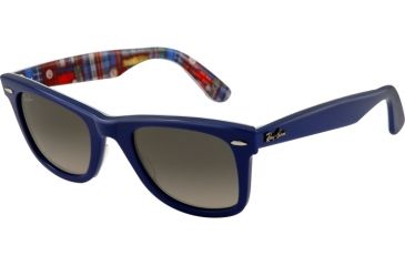 Image of Ray-Ban Original Wayfarer Sunglasses RB2140 113471-5022 - Top Blue on Texture Plaid Frame, Crystal Gray Gradient Lenses
