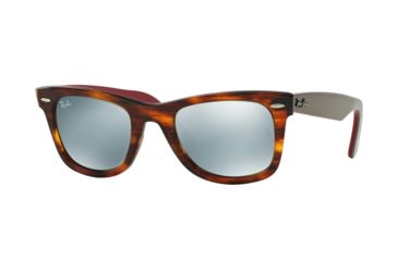 Image of Ray-Ban Original Wayfarer Sunglasses RB2140 117830-54 - Striped Havana Frame, Light Green Mirror Silver Lenses