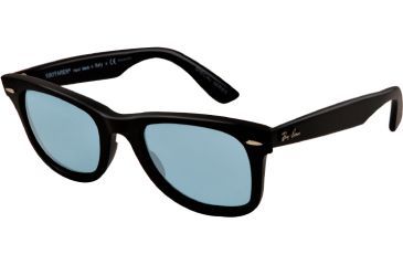 Image of Ray-Ban Original Wayfarer Sunglasses RB2140 901S3R-50 - Matte Black Frame, polar blue Lenses