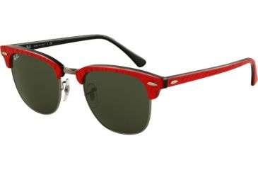 Image of Ray-Ban RB3016 SV Prescription Sunglasses - Top Red On Black Crystal Green Frame / 49 mm Prescription Lenses, 985-4921