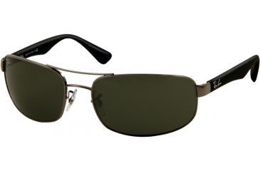 Image of Ray-Ban RB3445 Bifocal Sunglasses - Gunmetal Frame w/ Crystal Green 61 mm Diameter Lenses, 004-6117