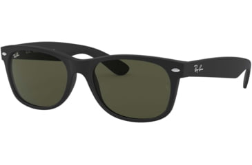 Image of Ray-Ban RB2132 New Wayfarer Sunglasses, 55mm, Black Rubber Frame, Crystal Green Lens, 622-5518