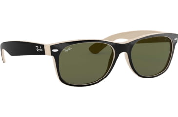 Image of Ray-Ban RB2132 New Wayfarer Sunglasses, Black Beige Frame, Crystal Green Lenses, 875-5218