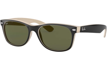 Image of Ray-Ban RB2132 New Wayfarer Sunglasses, Black Beige Frame, Crystal Green Lenses, 875-5518