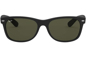 Image of Ray-Ban RB2132 New Wayfarer Sunglasses, Black Rubber Frame, Crystal Green Lenses, 622-58