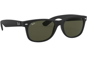 Image of Ray-Ban RB2132 New Wayfarer Sunglasses, Black Rubber Frame, Crystal Green Lenses, 622-58