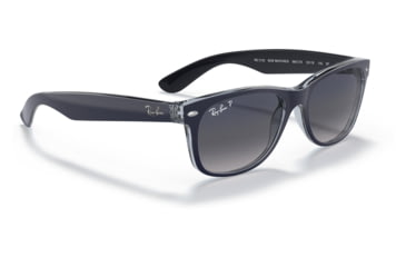 Image of Ray-Ban RB2132 New Wayfarer Sunglasses, Matte Blue On Transparent Blue Frame, Blue Gradient Lens, Polarized, 55, RB2132-660778-55