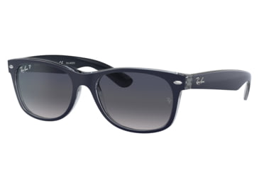 Image of Ray-Ban RB2132 New Wayfarer Sunglasses, Matte Blue On Transparent Blue Frame, Blue Gradient Lens, Polarized, 55, RB2132-660778-55