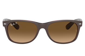 Image of Ray-Ban RB2132 New Wayfarer Sunglasses, Matte Brown On Transparent Brown Frame, Gradient Brown Lens, Polarized, 52, RB2132-6608M2-52