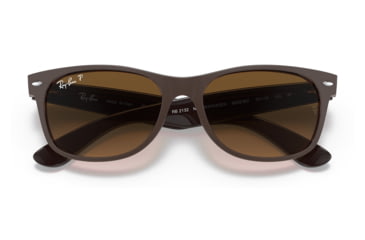 Image of Ray-Ban RB2132 New Wayfarer Sunglasses, Matte Brown On Transparent Brown Frame, Gradient Brown Lens, Polarized, 52, RB2132-6608M2-52