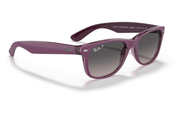 Image of Ray-Ban RB2132 New Wayfarer Sunglasses, Matte Violet On Transparent Violet Frame, Grey Gradient Lens, Polarized, 52, RB2132-6606M3-52
