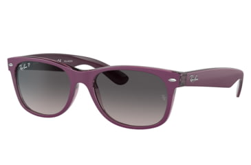 Image of Ray-Ban RB2132 New Wayfarer Sunglasses, Matte Violet On Transparent Violet Frame, Grey Gradient Lens, Polarized, 52, RB2132-6606M3-52