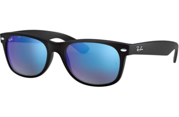 Image of Ray-Ban RB2132 New Wayfarer Sunglasses, Rubber Black Frame, Grey Mirror Blue Lenses, 622/17-52