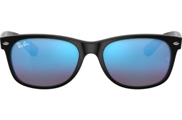 Image of Ray-Ban RB2132 New Wayfarer Sunglasses, Rubber Black Frame, Grey Mirror Blue Lenses, 622/17-55