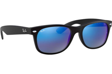 Image of Ray-Ban RB2132 New Wayfarer Sunglasses, Rubber Black Frame, Grey Mirror Blue Lenses, 622/17-55