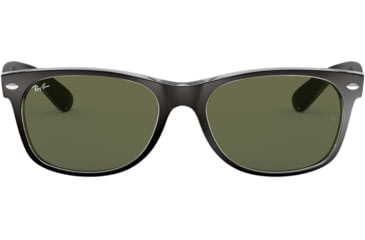 Image of Ray-Ban RB2132 New Wayfarer Sunglasses, Top Black On Transparent Frame, Green Lenses, 6052-58