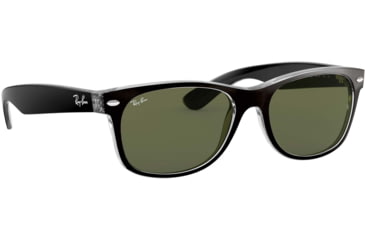 Image of Ray-Ban RB2132 New Wayfarer Sunglasses, Top Black On Transparent Frame, Green Lenses, 6052-58