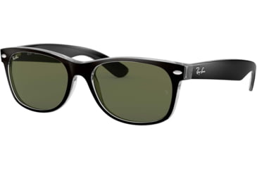 Image of Ray-Ban RB2132 New Wayfarer Sunglasses, Top Black On Transparent Frame, Green Lenses, 6052-58