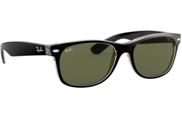Image of Ray-Ban RB2132 New Wayfarer Sunglasses, Top Black On Trasparent Frame, Green Lenses, 6052-55