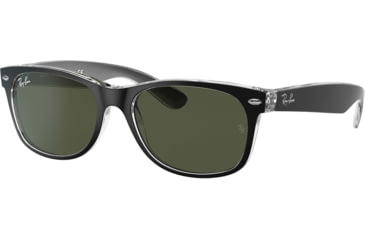 Image of Ray-Ban RB2132 New Wayfarer Sunglasses, Top Black On Trasparent Frame, Green Lenses, 6052-55