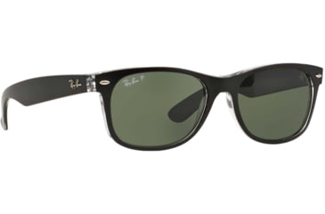Image of Ray-Ban RB2132 New Wayfarer Sunglasses, Top Black On Trasparent Frame, Green Polar Lenses, 605258-55
