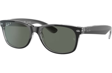 Image of Ray-Ban RB2132 New Wayfarer Sunglasses, Top Black On Trasparent Frame, Green Polar Lenses, 605258-55