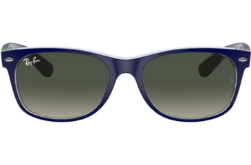 Image of Ray-Ban RB2132 New Wayfarer Sunglasses, Top Matte Blue On Trasparent Frame, Grey Gradient Lenses, 605371-55