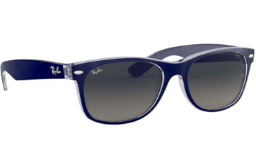 Image of Ray-Ban RB2132 New Wayfarer Sunglasses, Top Matte Blue On Trasparent Frame, Grey Gradient Lenses, 605371-55