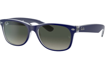 Image of Ray-Ban RB2132 New Wayfarer Sunglasses, Top Matte Blue On Trasparent Frame, Grey Gradient Lenses, 605371-55