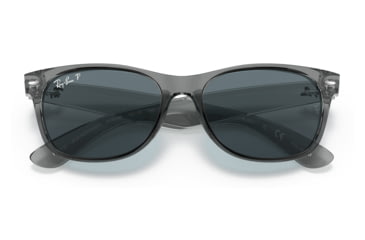 Image of Ray-Ban RB2132 New Wayfarer Sunglasses, Transparent Grey Frame, Dark Blue Lens, Polarized, 52, RB2132-64503R-52
