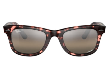 Image of Ray-Ban RB2140 Original Wayfarer Sunglasses, Pink Havana Frame, Silver/Grey Chromance Lens, Polarized, Asian Fit, 52, RB2140F-1334G3-52