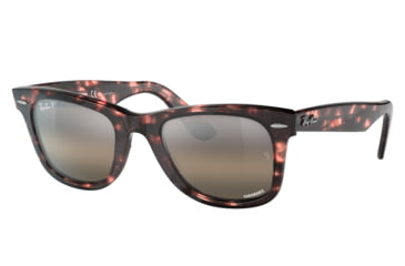 Image of Ray-Ban RB2140 Original Wayfarer Sunglasses, Pink Havana Frame, Silver/Grey Chromance Lens, Polarized, Asian Fit, 52, RB2140F-1334G3-52