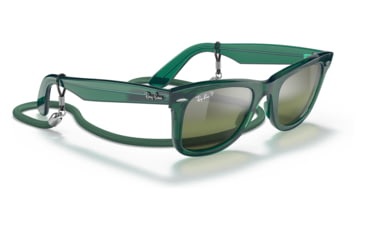 Image of Ray-Ban RB2140 Original Wayfarer Sunglasses, Transparent Green Frame, Silver/Green Chromance Lens, Polarized, 50, RB2140-6615G4-50
