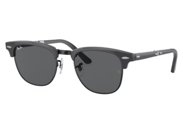 Image of Ray-Ban RB2176 Clubmaster Folding Sunglasses, Grey On Black Frame, Dark Grey Lens, 51, RB2176-1367B1-51