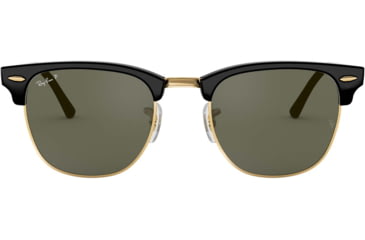 Image of Ray-Ban RB3016 Clubmaster Sunglasses, Black Crystal Green P Frame, Polarized 49 mm Diameter Lenses, 901-58-4921