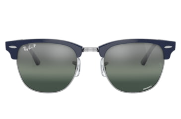 Image of Ray-Ban RB3016 Clubmaster Sunglasses, Blue On Silver Frame, Dark Blue Mirror Polarized Lens, 49, RB3016-1366G6-49