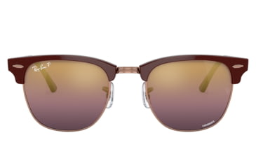 Image of Ray-Ban RB3016 Clubmaster Sunglasses, Bordeaux On Rose Gold Frame, Red Mirror Polarized Lens, 49, RB3016-1365G9-49
