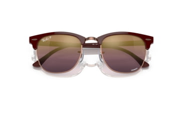 Image of Ray-Ban RB3016 Clubmaster Sunglasses, Bordeaux On Rose Gold Frame, Red Mirror Polarized Lens, 49, RB3016-1365G9-49
