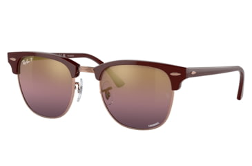 Image of Ray-Ban RB3016 Clubmaster Sunglasses, Bordeaux On Rose Gold Frame, Red Mirror Polarized Lens, 49, RB3016-1365G9-49