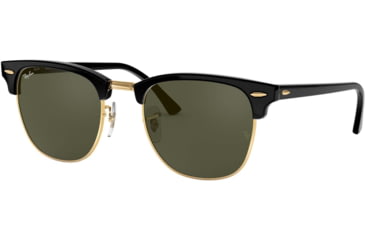 Image of Ray-Ban RB3016 Clubmaster Sunglasses, Ebony/Arista Crystal Green Frame, 51 mm Diameter Lenses, W0365-5121