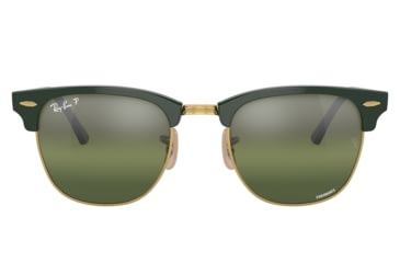 Image of Ray-Ban RB3016 Clubmaster Sunglasses, Green On Arista Frame, Dark Green Mirror Polarized Lens, 49, RB3016-1368G4-49