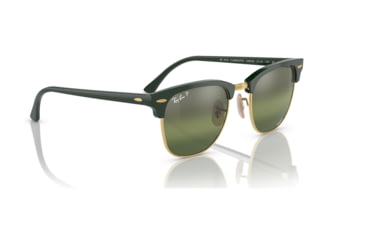 Image of Ray-Ban RB3016 Clubmaster Sunglasses, Green On Arista Frame, Dark Green Mirror Polarized Lens, 49, RB3016-1368G4-49