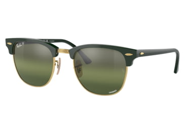 Image of Ray-Ban RB3016 Clubmaster Sunglasses, Green On Arista Frame, Dark Green Mirror Polarized Lens, 49, RB3016-1368G4-49