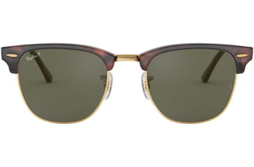 Image of Ray-Ban RB3016 Clubmaster Sunglasses, Red Havana Frame, Crystal Green Polarized Lenses, RB3016 990/58-49